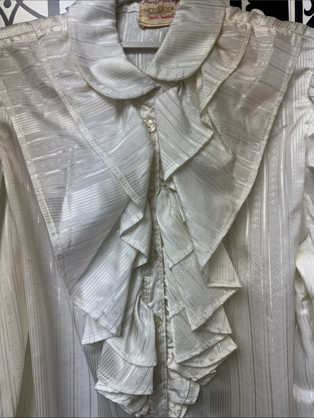 Ivory Ruffled Satin-Style Blouse with Statement Front - Picture 3 of 14